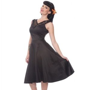 Voodoo Vixen Black Satin Swing Dress Size Small.